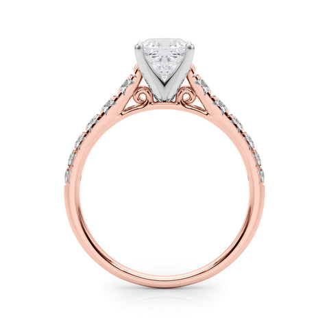 Rose gold Cushion Cut Diamond Solitaire with Pave Band and Four-Prong Setting