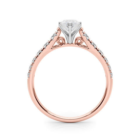 Rose gold Marquise Cut Diamond Solitaire with Pave Band and Four-Prong Setting