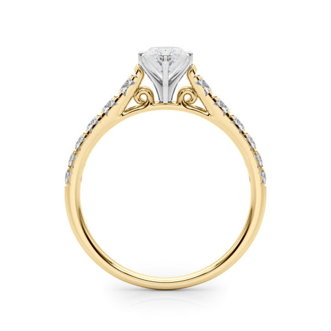 Yellow gold Marquise Cut Diamond Solitaire with Pave Band and Four-Prong Setting