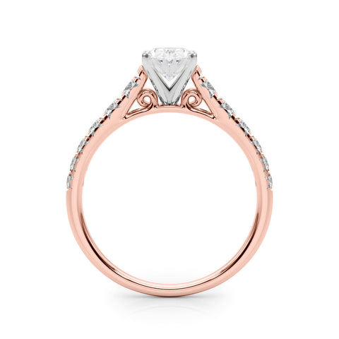 Rose gold Oval Cut Diamond Solitaire with Pave Band and Four-Prong Setting