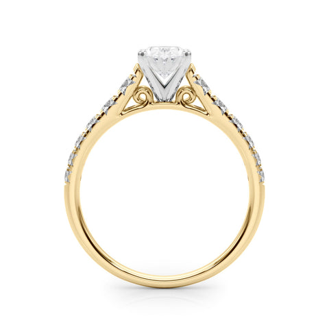 Yellow gold Oval Cut Diamond Solitaire with Pave Band and Four-Prong Setting