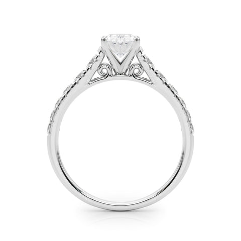 Silver Oval Cut Diamond Solitaire with Pave Band and Four-Prong Setting