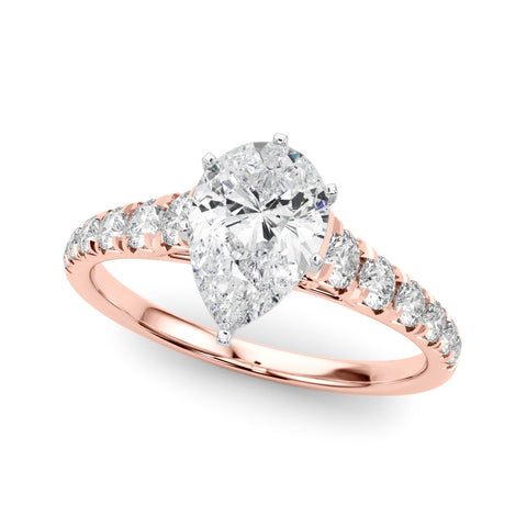 Rose gold Pear Cut Diamond Solitaire with Pave Band and Four-Prong Setting