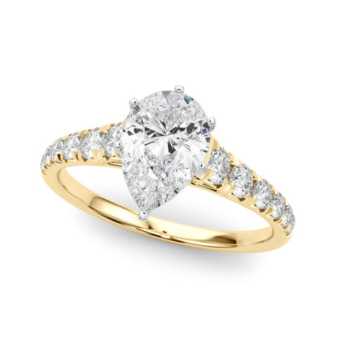 Yellow gold Pear Cut Diamond Solitaire with Pave Band and Four-Prong Setting