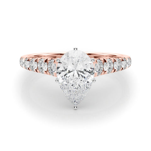 Rose gold Pear Cut Diamond Solitaire with Pave Band and Four-Prong Setting