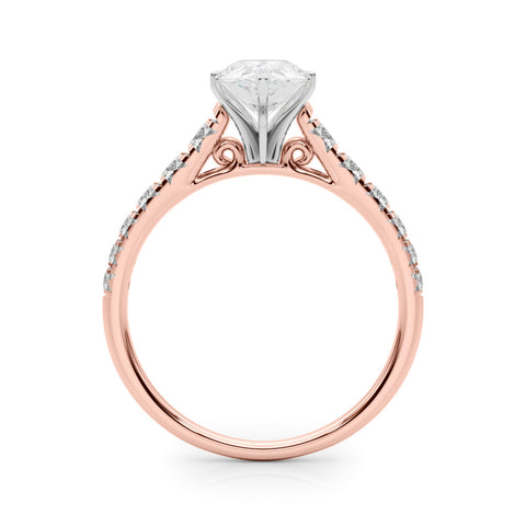 Rose gold Pear Cut Diamond Solitaire with Pave Band and Four-Prong Setting