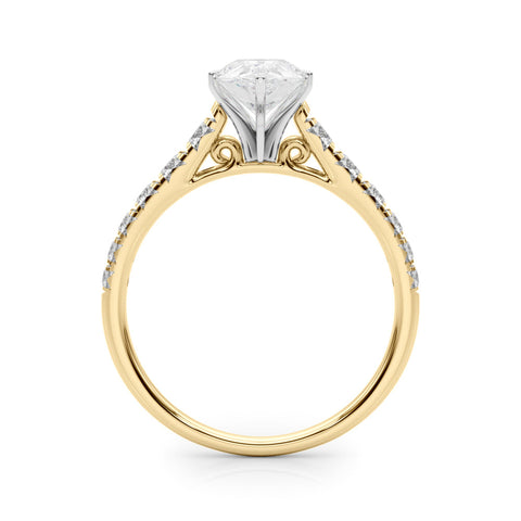 Yellow gold Pear Cut Diamond Solitaire with Pave Band and Four-Prong Setting