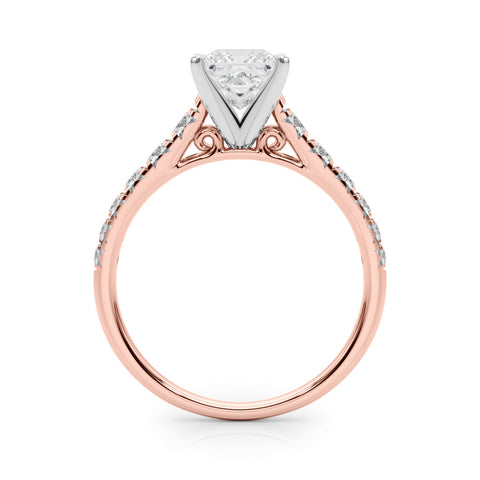 Rose gold Princess Cut Diamond Solitaire with Pave Band and Four-Prong Setting