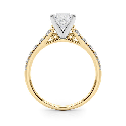 Yellow gold Princess Cut Diamond Solitaire with Pave Band and Four-Prong Setting