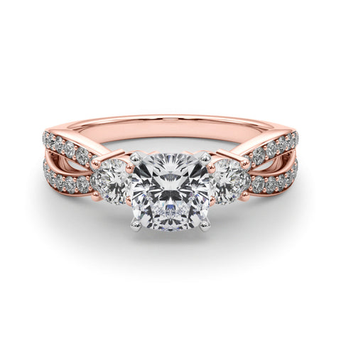 Rose gold Three-Stone Cushion Cut Diamond Twist Band with Prong Setting