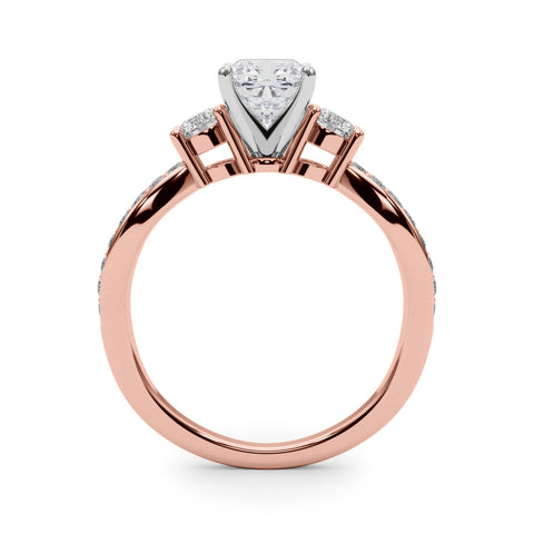 Rose gold Three-Stone Cushion Cut Diamond Twist Band with Prong Setting