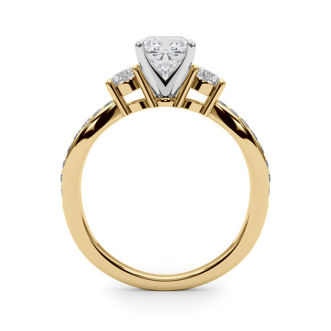 Yellow gold Three-Stone Cushion Cut Diamond Twist Band with Prong Setting