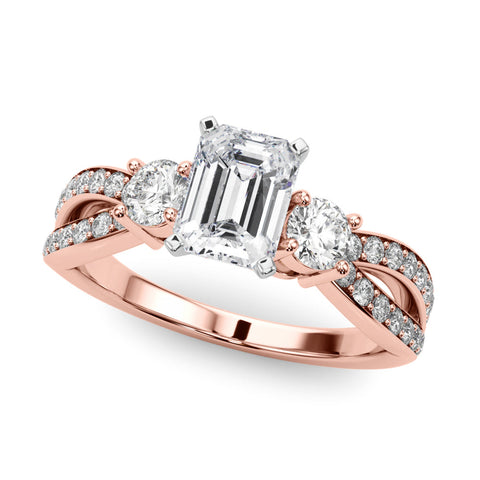 Rose gold Three-Stone Radiant Cut Diamond Twist Band with Prong Setting