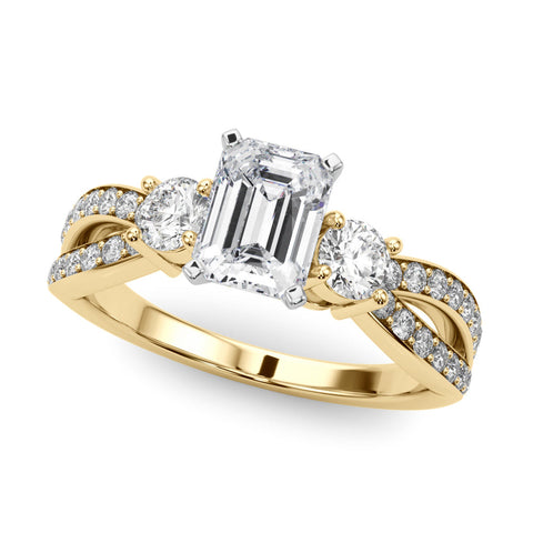 Yellow gold Three-Stone Radiant Cut Diamond Twist Band with Prong Setting