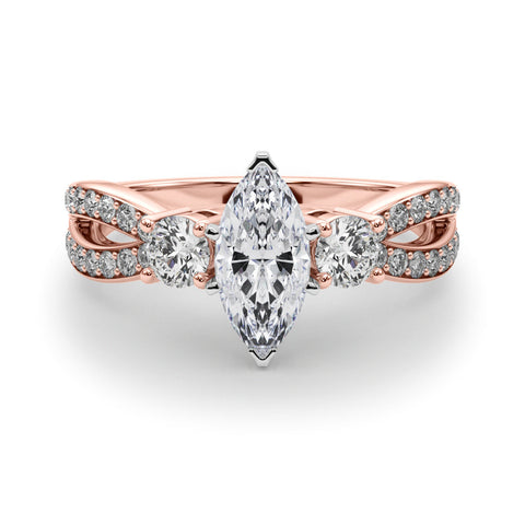 Rose gold Three-Stone Marquise Cut Diamond Twist Band with Prong Setting