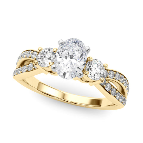 Yellow gold Three-Stone Oval Cut Diamond Twist Band with Prong Setting