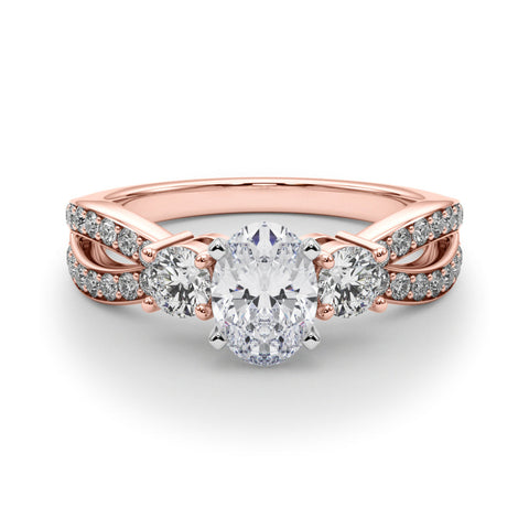 Rose gold Three-Stone Oval Cut Diamond Twist Band with Prong Setting