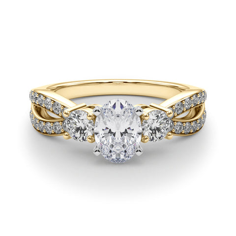 Yellow gold Three-Stone Oval Cut Diamond Twist Band with Prong Setting