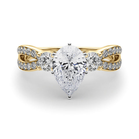 Yellow gold Three-Stone Pear Cut Diamond Twist Band with Prong Setting