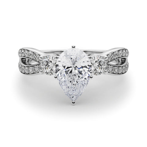 White gold Three-Stone Pear Cut Diamond Twist Band with Prong Setting