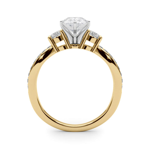 Yellow gold Three-Stone Pear Cut Diamond Twist Band with Prong Setting
