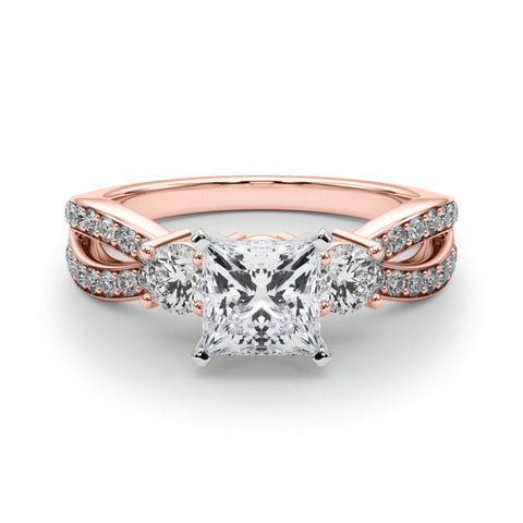 Rose gold Three-Stone Princess Cut Diamond Twist Band with Prong Setting