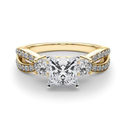Yellow gold Three-Stone Princess Cut Diamond Twist Band with Prong Setting