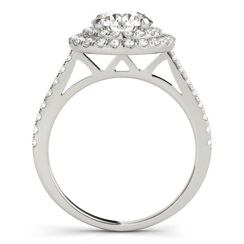 Platinum Double Halo Round Diamond Pavé Band Prong Setting Ring