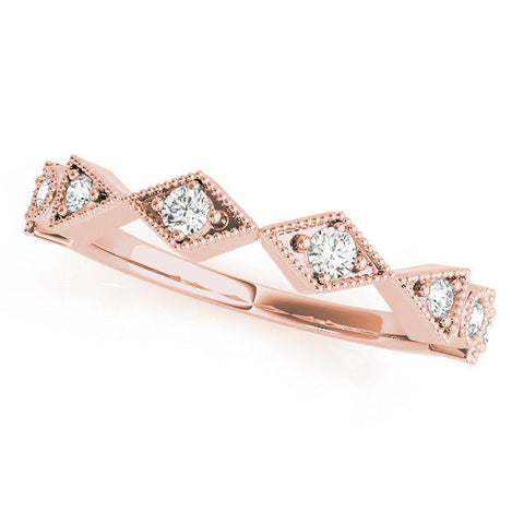 Rose gold Milgrain Diamond Geometric Stackable Band with Round Cut Stones and Bezel Setting
