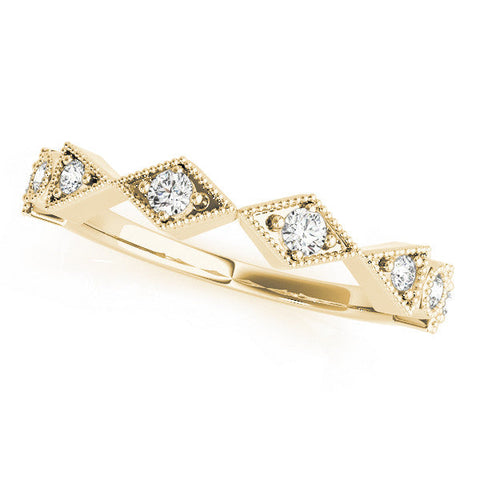 Yellow gold Milgrain Diamond Geometric Stackable Band with Round Cut Stones and Bezel Setting