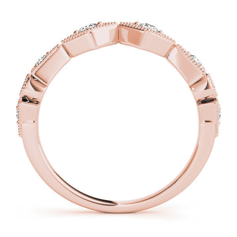 Rose gold Milgrain Diamond Geometric Stackable Band with Round Cut Stones and Bezel Setting