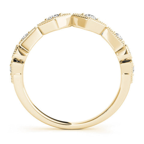 Yellow gold Milgrain Diamond Geometric Stackable Band with Round Cut Stones and Bezel Setting
