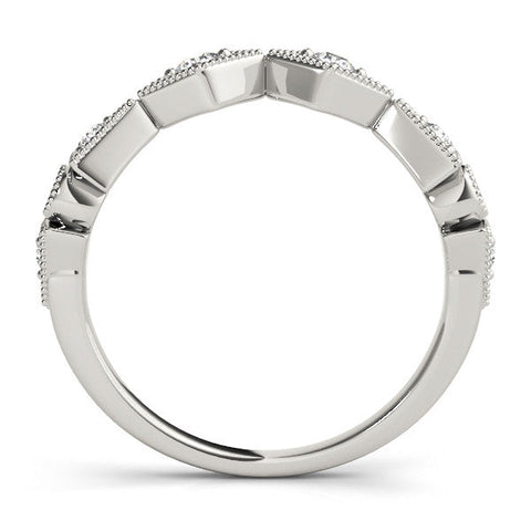 White gold Milgrain Diamond Geometric Stackable Band with Round Cut Stones and Bezel Setting