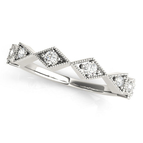 White gold Milgrain Diamond Geometric Stackable Band with Round Cut Stones and Bezel Setting