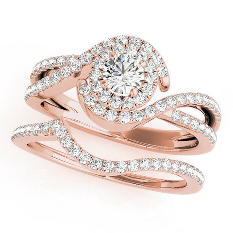 Rose gold Round Halo Twist Band Solitaire Prong Setting
