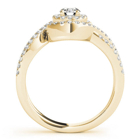 Yellow gold Round Halo Twist Band Solitaire Prong Setting