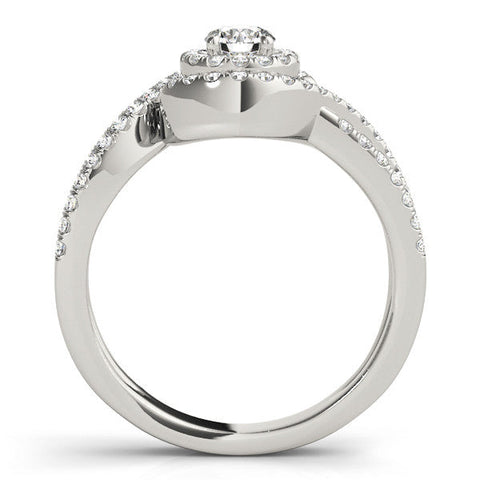 White gold Round Halo Twist Band Solitaire Prong Setting