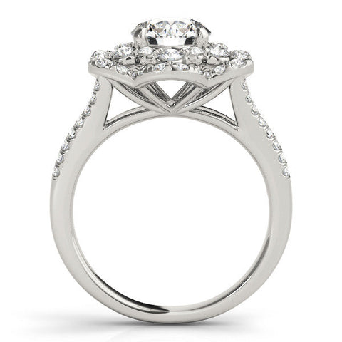 White gold Round Brilliant Double Halo Floral Pave Split Shank Prong Setting Ring
