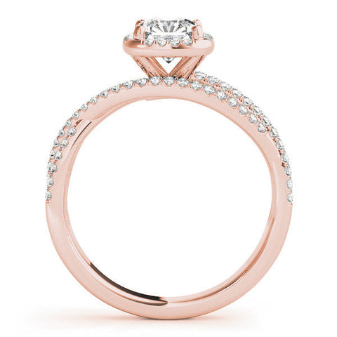 Rose gold Cushion Cut Halo Split Shank Diamond Ring with Four-Prong Setting