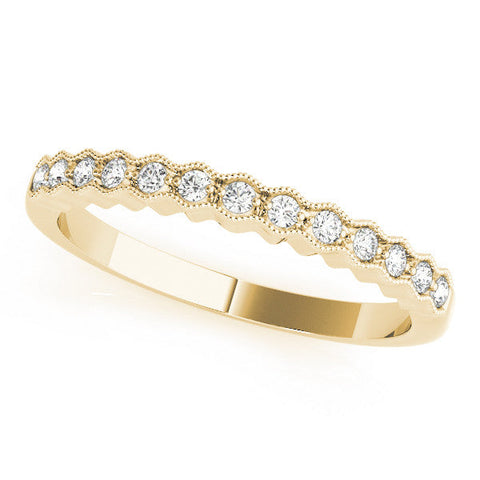 Yellow gold Milgrain Round Diamond Scalloped Eternity Band