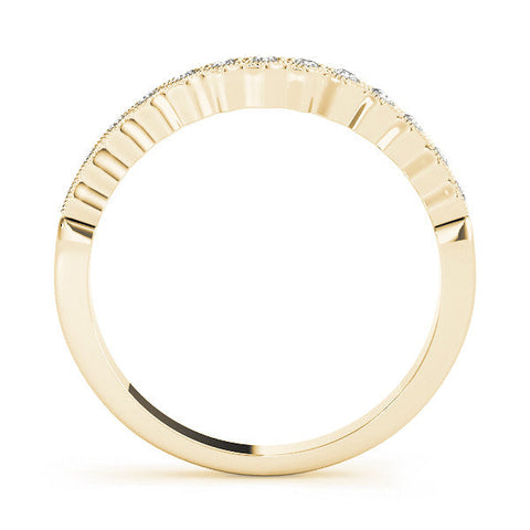 Yellow gold Milgrain Round Diamond Scalloped Eternity Band
