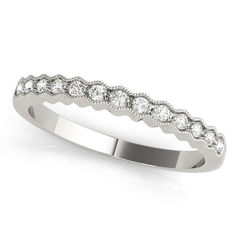 White gold Milgrain Round Diamond Scalloped Eternity Band
