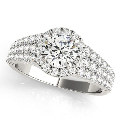 Platinum Round Halo Pavé Diamond Engagement Ring with Split Shank and Four-Prong Setting