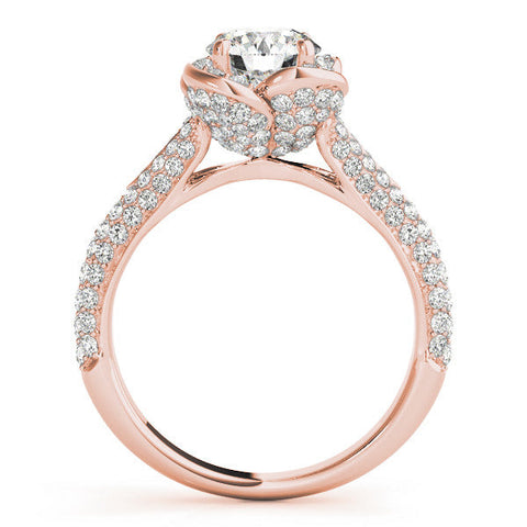 Rose gold Round Halo Floral Diamond Engagement Ring with Pave Split Shank and Four-Prong Setting