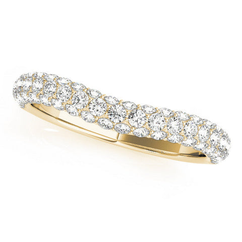 Yellow gold Three-Row Round Diamond Pavé Eternity Band with Shared Prong Setting