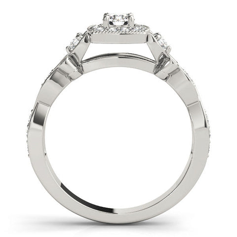 Platinum Cushion Halo Round Diamond Twisted Band Four-Prong Ring