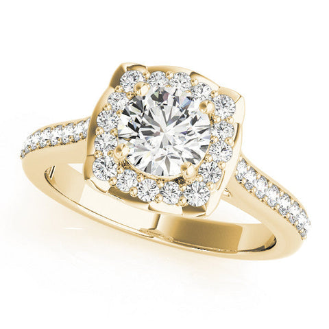 Yellow gold Cushion Halo Round Diamond Pave Band with Four-Prong Setting