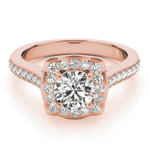 Rose gold Cushion Halo Round Diamond Pave Band with Four-Prong Setting