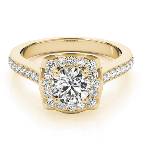 Yellow gold Cushion Halo Round Diamond Pave Band with Four-Prong Setting