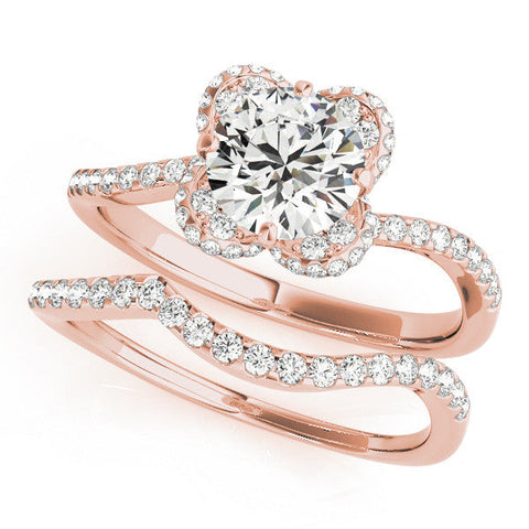 Rose gold Round Halo Diamond Engagement Ring with Twisted Pave Band and Four-Prong Setting